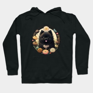 Black Pomeranian Flower Wreath Hoodie